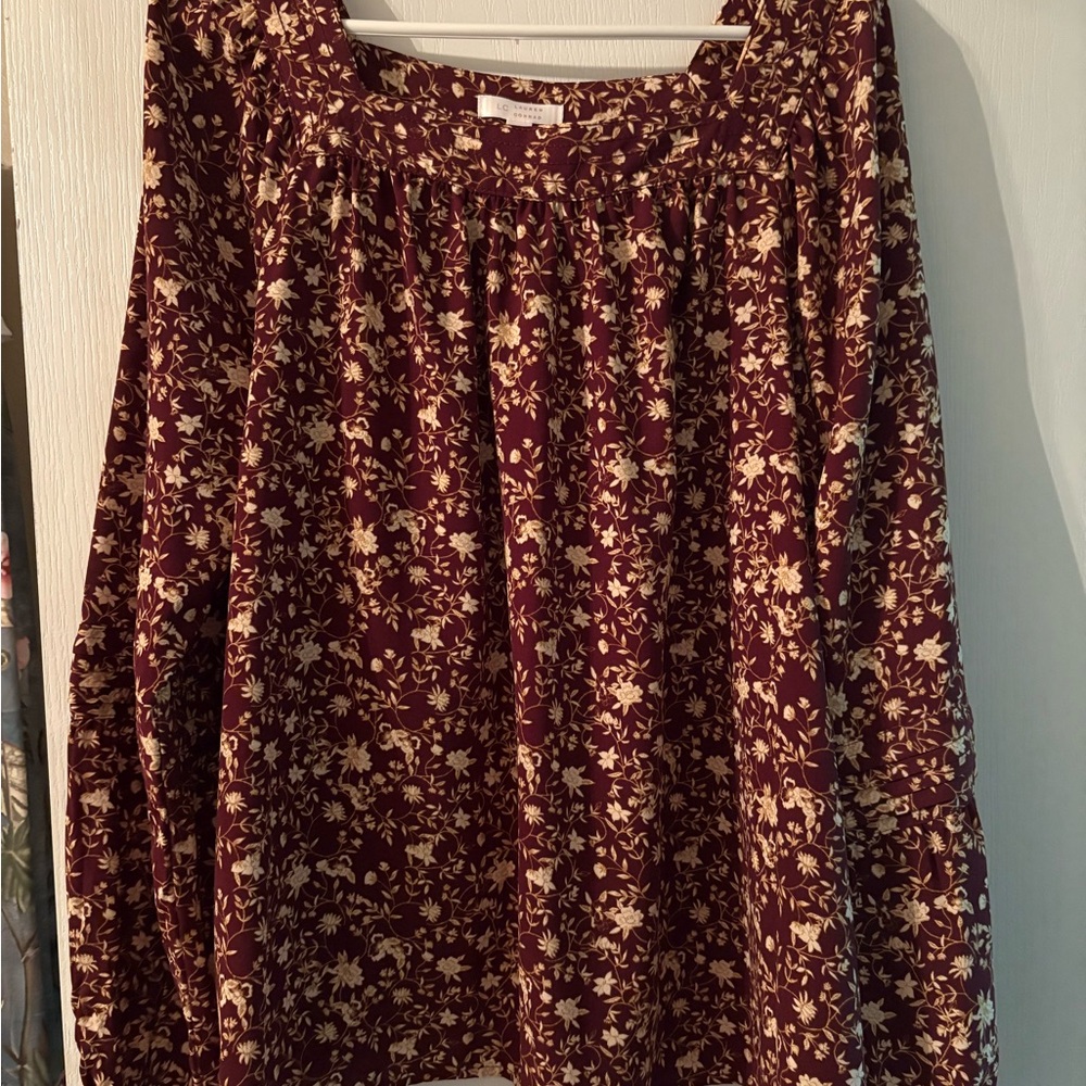 LC Lauren Conrad Burgundy Floral Blouse